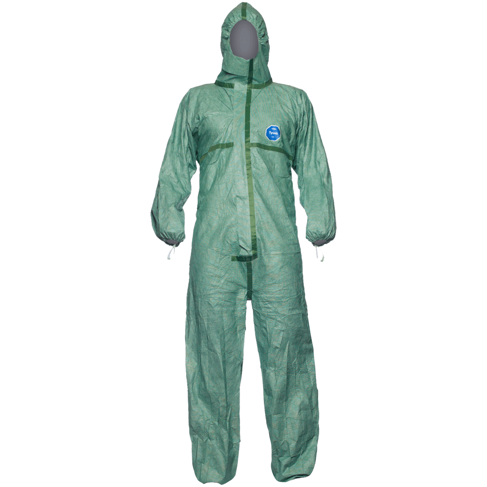 DuPont Tyvek 600 Plus Schutzanzug grün, komplette Ansicht.