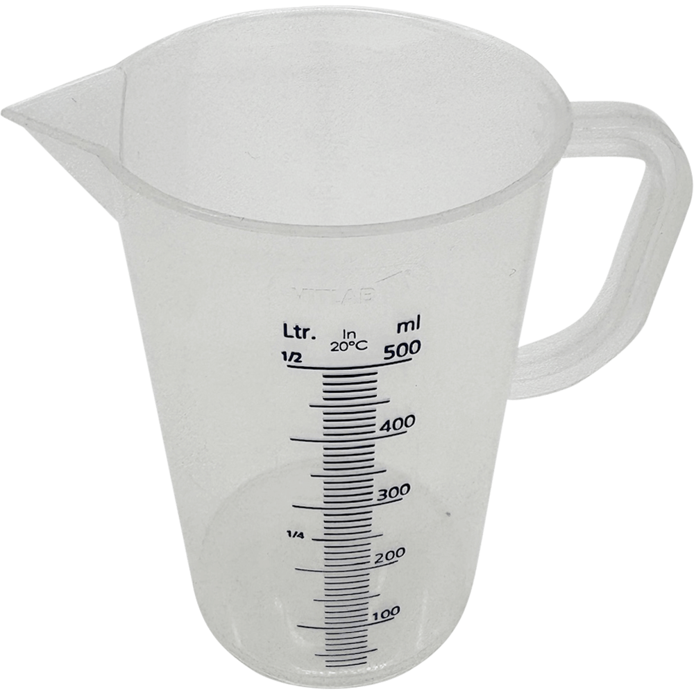 Transparenter Messbecher aus PP mit 500ml Skala.