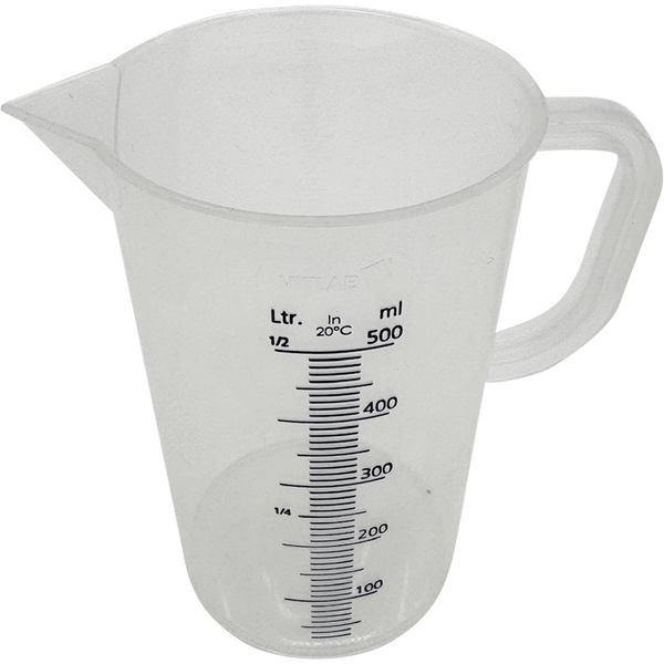 Transparenter Messbecher aus PP mit 500ml Skala.