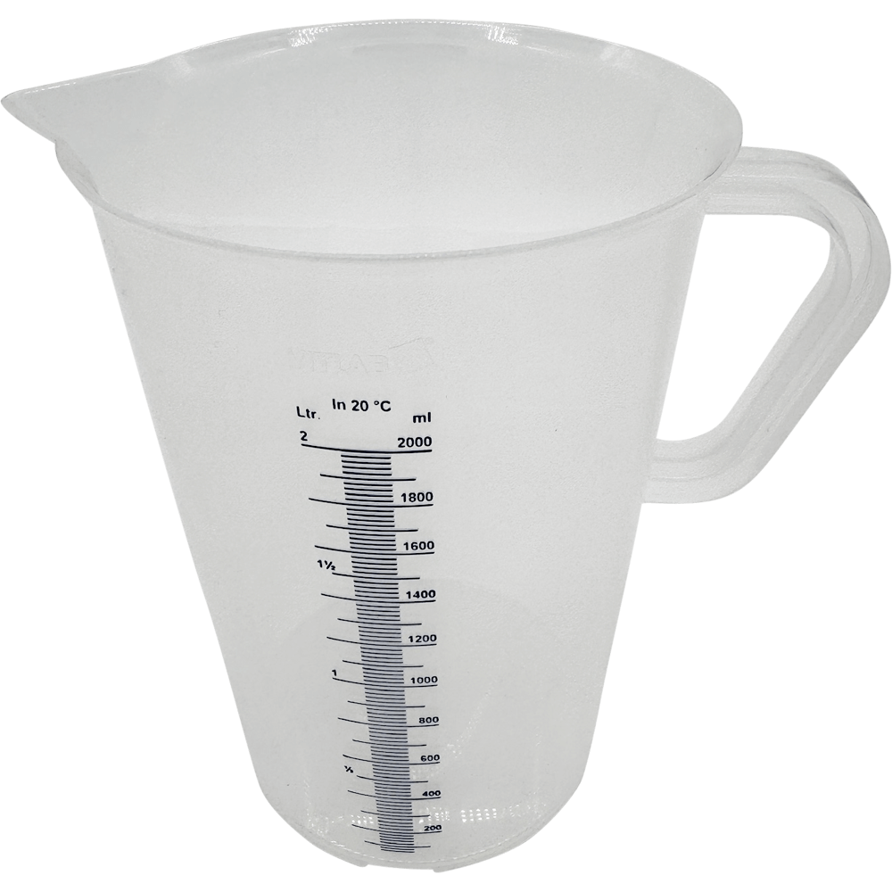 Transparenter Messbecher aus PP mit 2000 ml Skala.