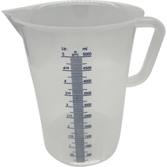 Transparenter Messbecher aus PP mit 5000ml Skala.