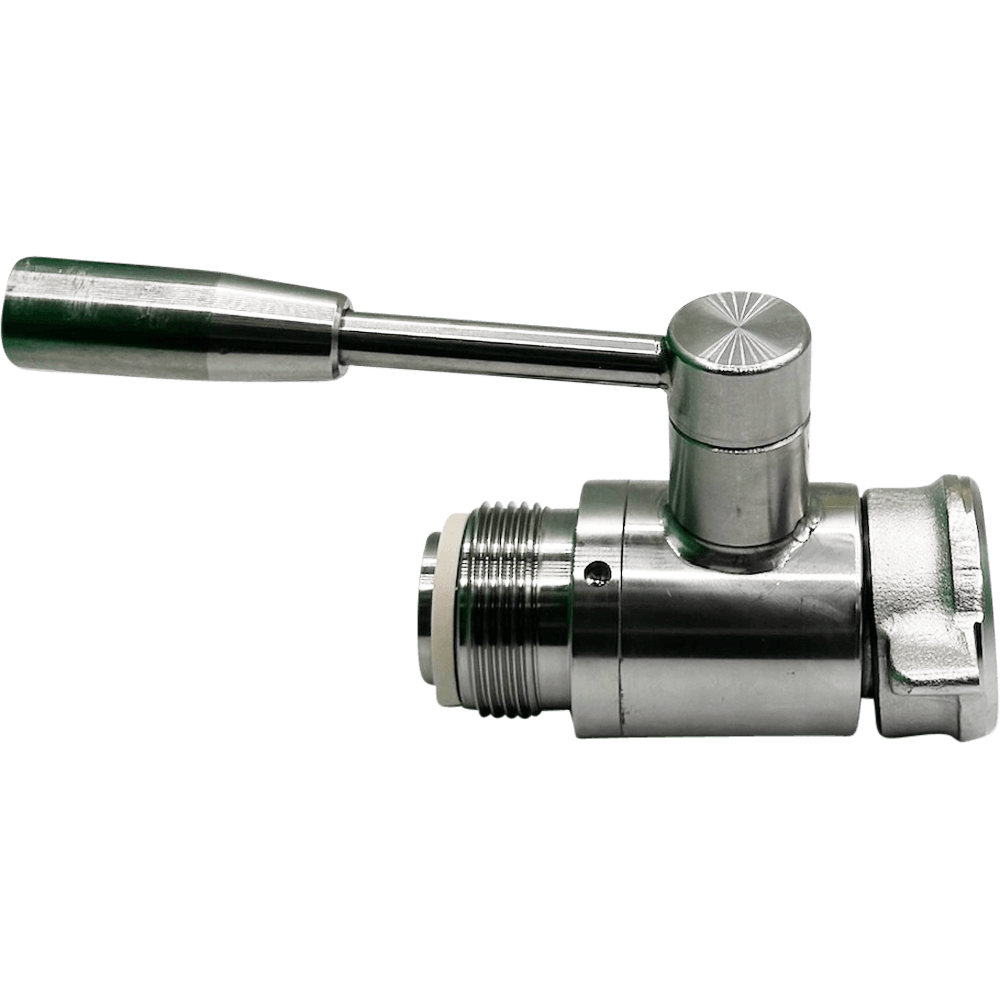 Kugelhahn aus V2A Edelstahl mit 32 Mainzer Weingewinde.