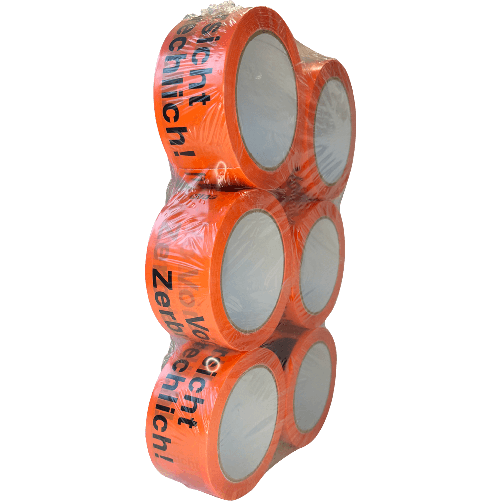 Rotes Warnklebeband Vorsicht Zerbrechlich mit Weinglas Symbol