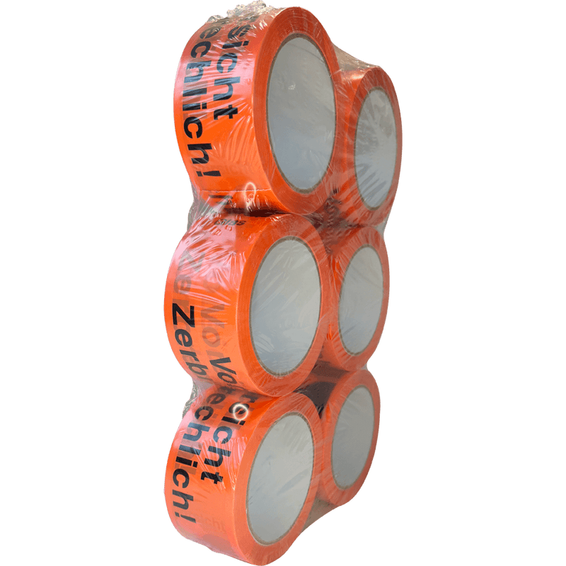 Rotes Warnklebeband Vorsicht Zerbrechlich mit Weinglas Symbol