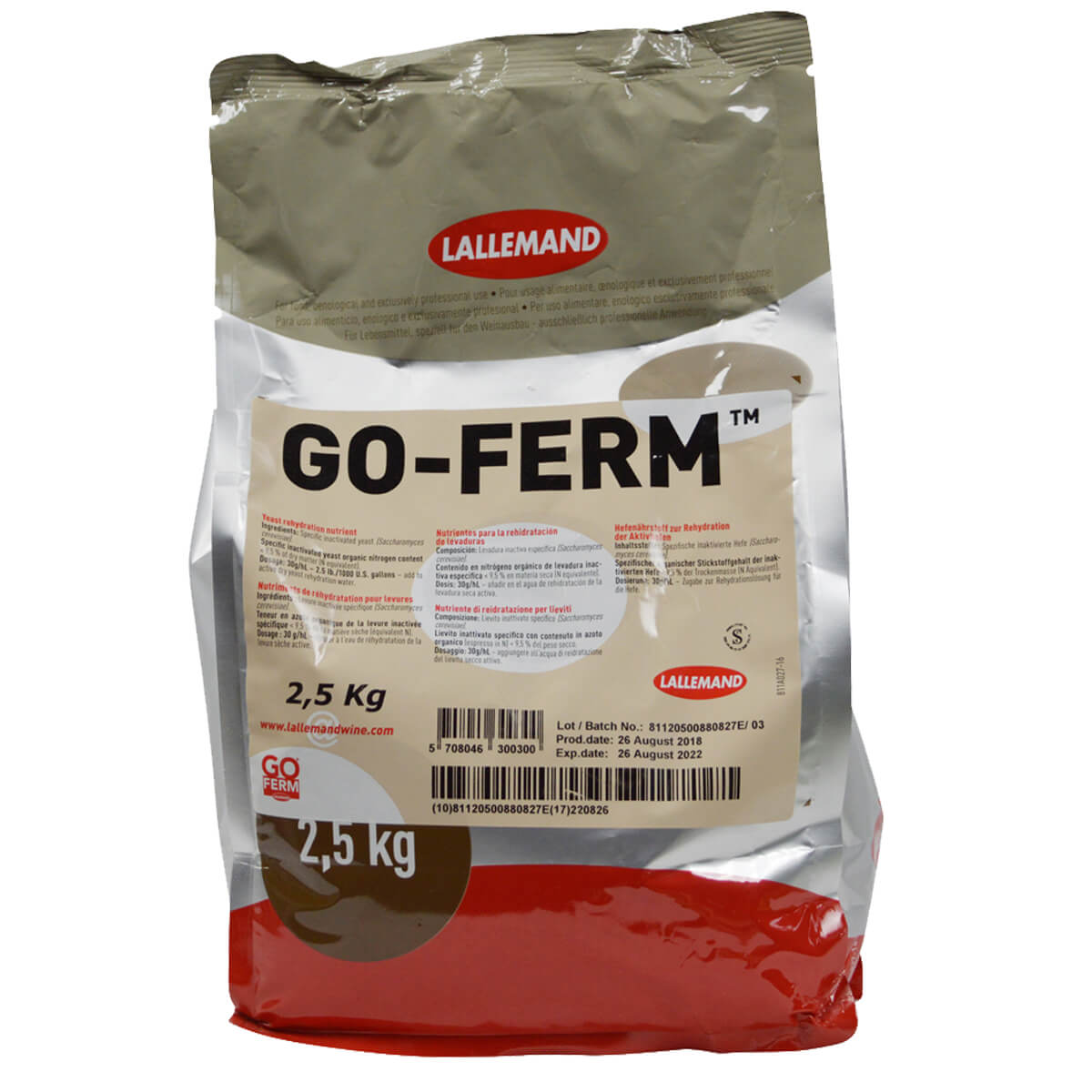 2,5kg Packung, LALVIN GO-FERM Hefenährstoff zur Rehydrierung von Trockenreinzuchthefen für sichere Gärung.
